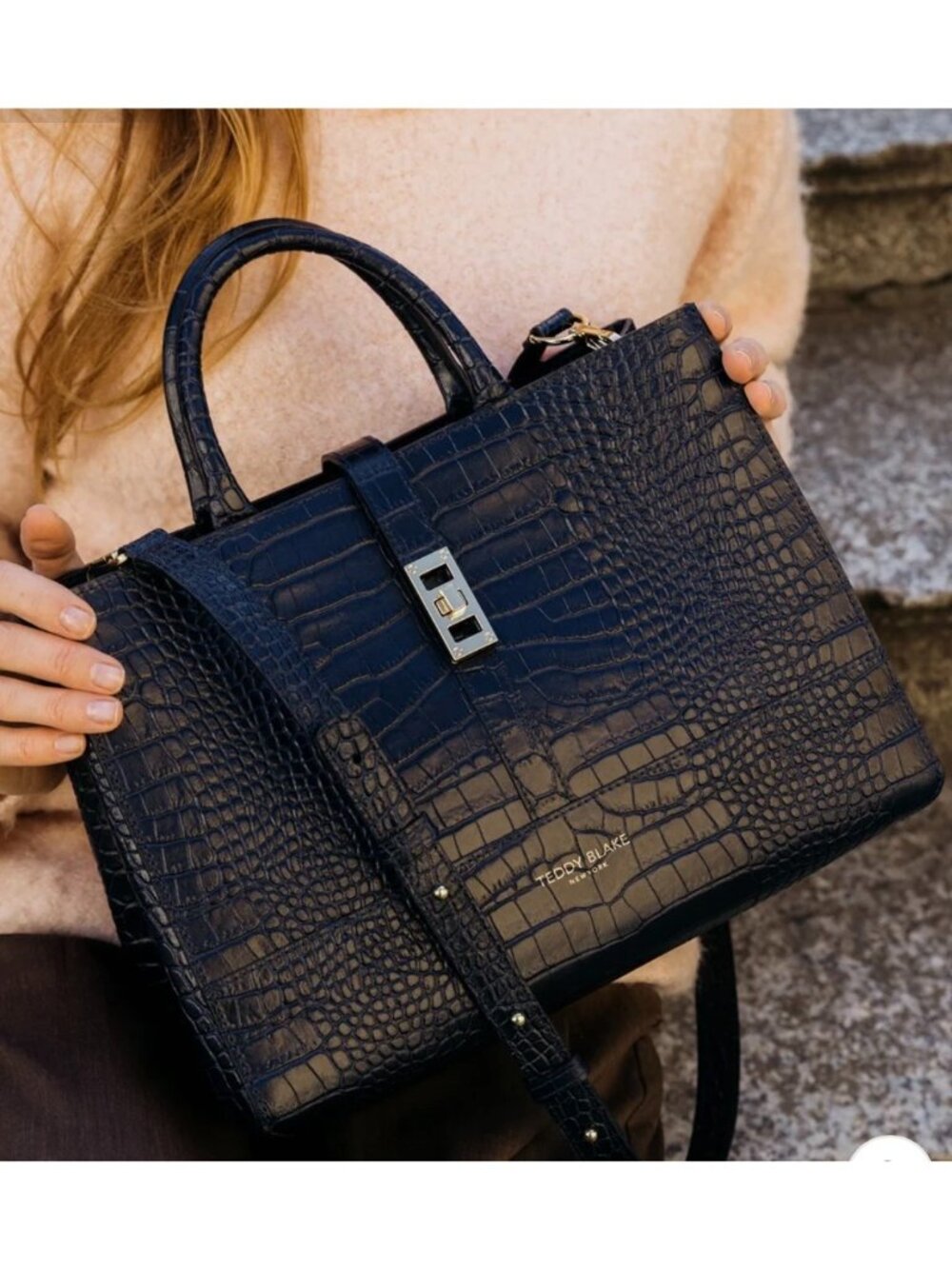 Teddy Blake New York Lola Croco 12" Blue Jeans Shoulder Handbag - Picture 14 of 16